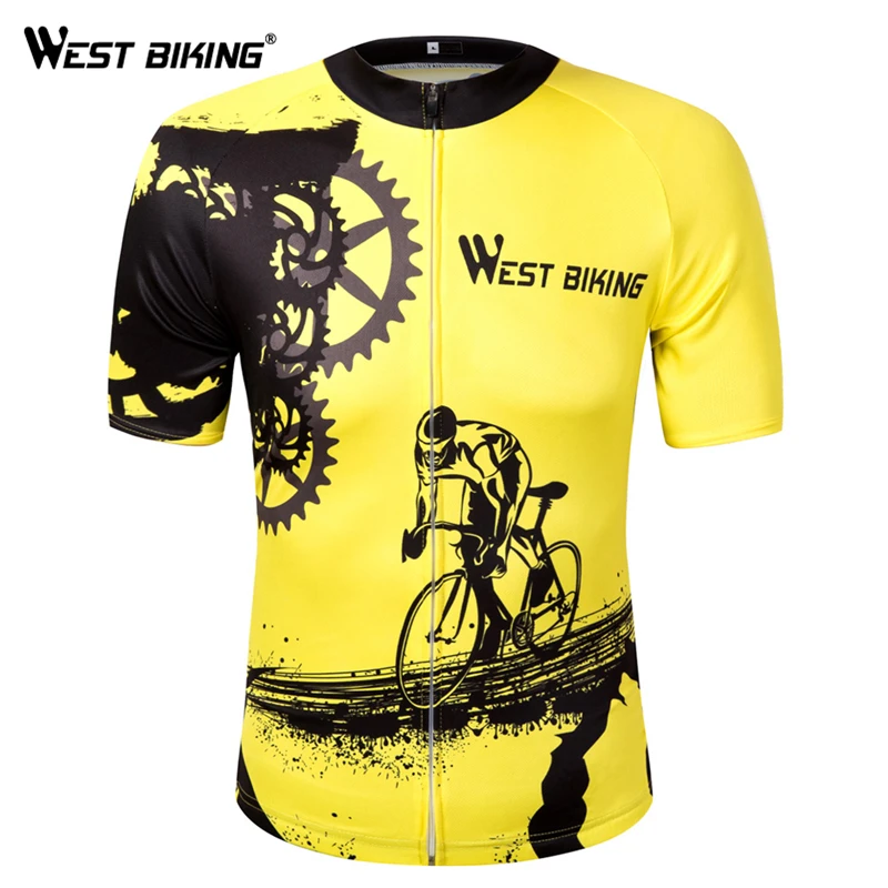 Желтая велосипедная рубашка West Biking футболка на молнии с коротким рукавом для