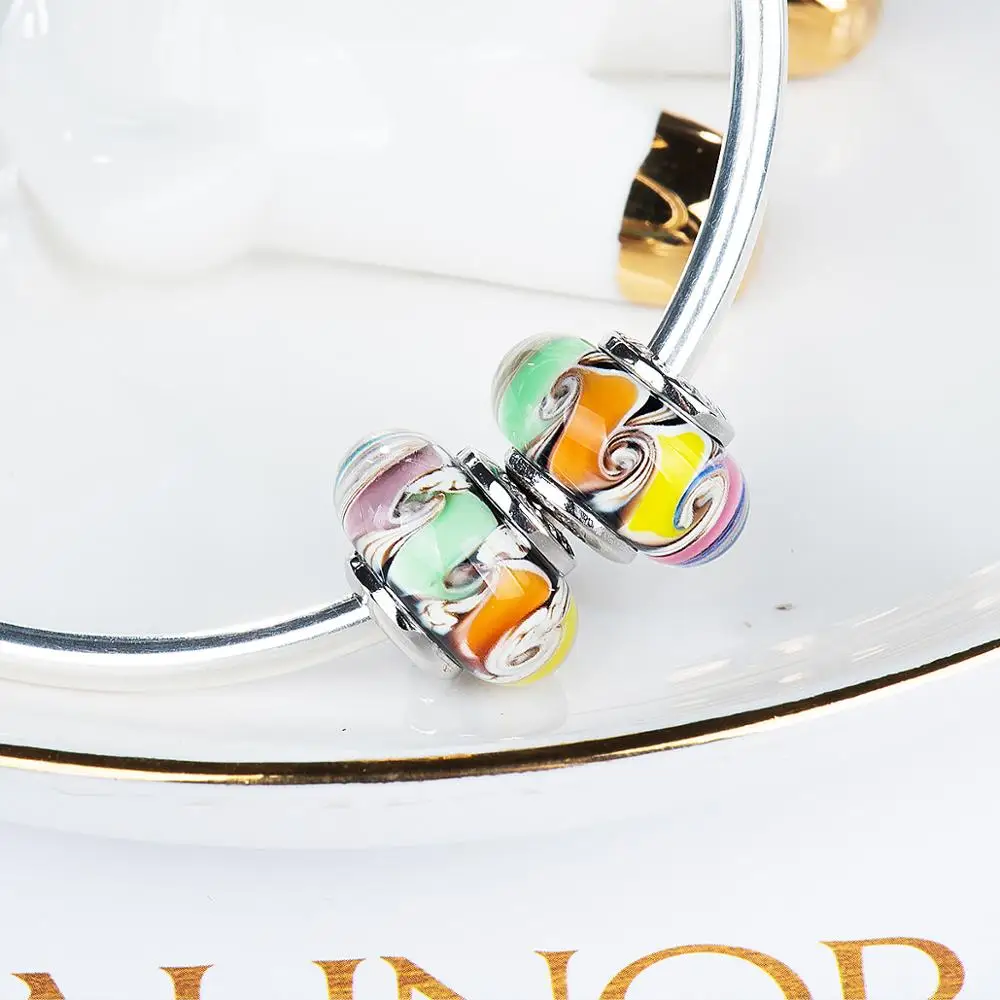 Видео! Стеклянные бусы Ренессанс амулеты серебряные браслеты для женщин