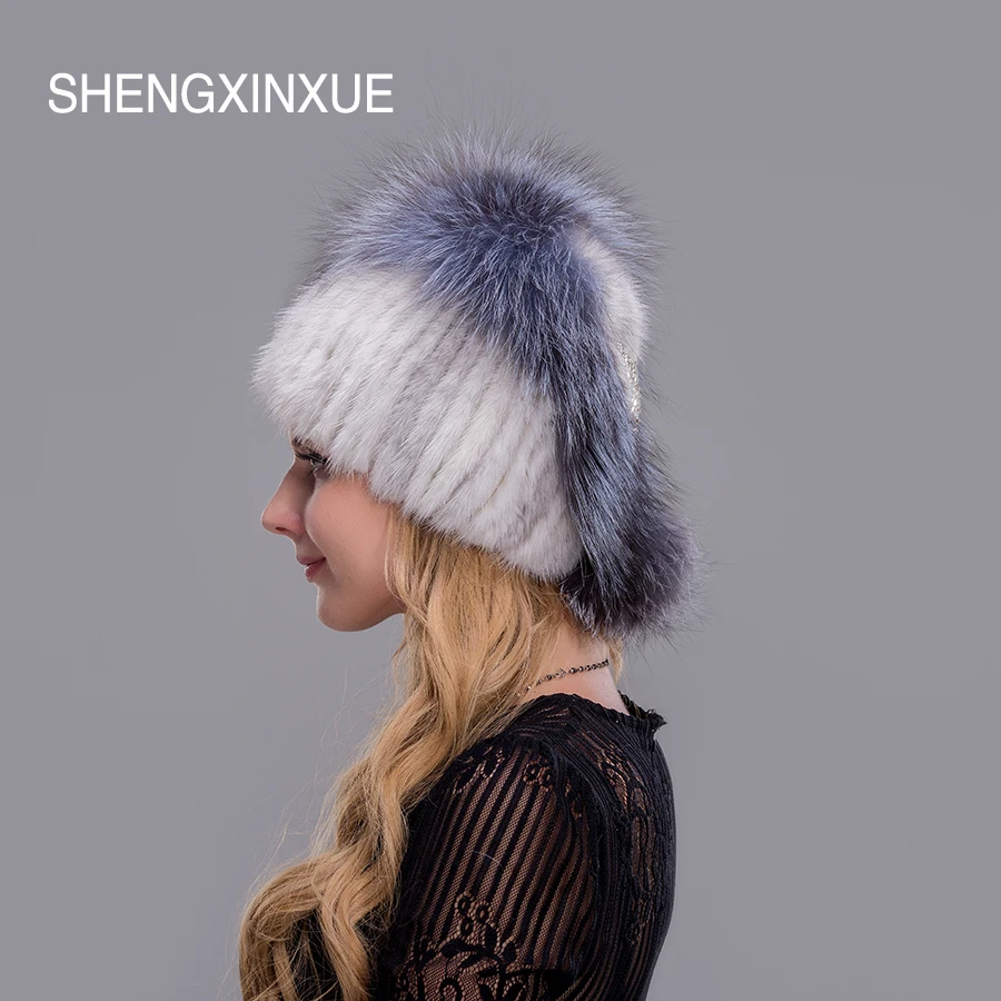 Женская шапка с помпоном JIQIUZHANXUEFEI зимняя из натурального меха норки 2019|hats children