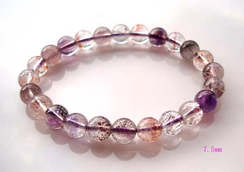Бесплатная доставка натуральный браслет с круглыми бусинами Super Seven Rutilated Quartz