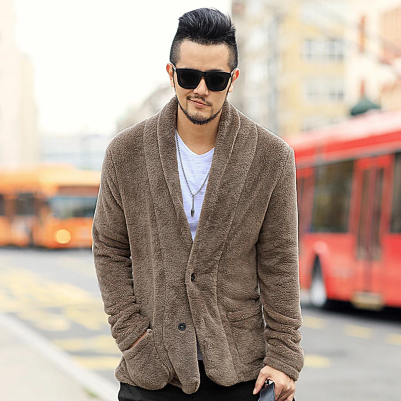 Мужской зимний однотонный кашемировый кардиган модный теплый metrosexual новый