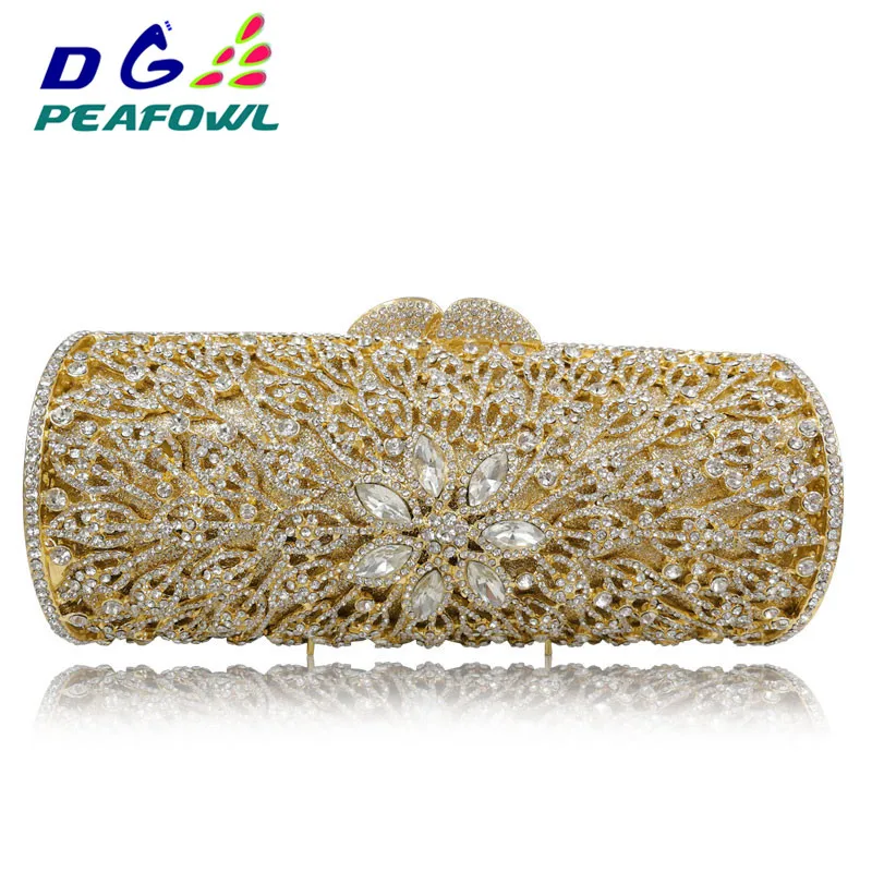 DGPEAFOWL Luxury Custom made Diamond Opal Flower Shape Women Gold Crystal Clutch Hard Metal Clutches bag Wedding Evening Bags