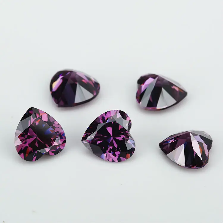 

50PCS 3x3~15x15mm Heart Shape Loose CZ Stone Purple Color AAAAA Cubic zirconia Synthetic stone For Jewelry DIY Gems Stone