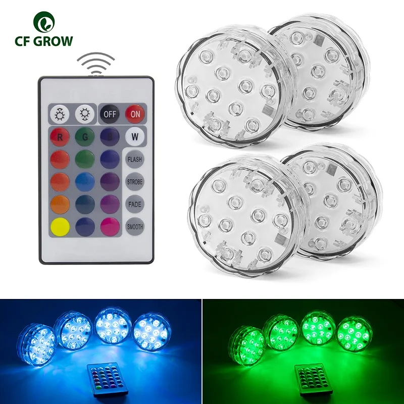 1 Remote 4 Light IP68 водонепроницаемый светильник для бассейна RGB светодиодный Красочный подводный светильник ing Pond погружной светильник для свадебной вечеринки - Испускаемый цвет: 1 Remote 4 Light