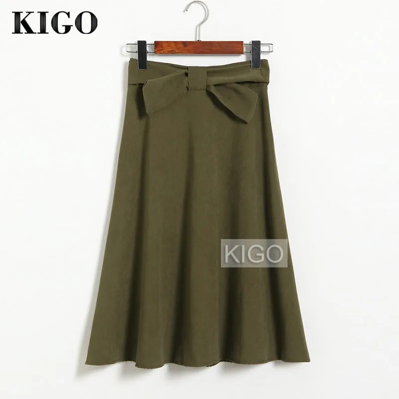 KIGO Осенняя Женская эластичная плиссированная юбка в стиле ретро с бантом