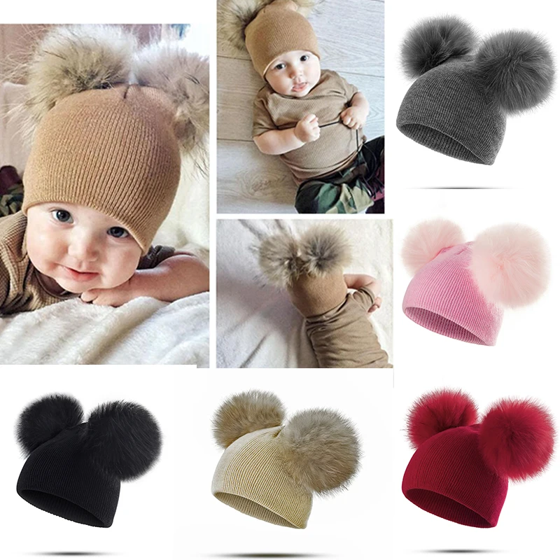 REAKIDS/Детские шапочки, детская зимняя шапка, теплая шерстяная шапка с помпонами для маленьких девочек и мальчиков, хлопковые шапочки Skullies, вязаные шапочки для малышей