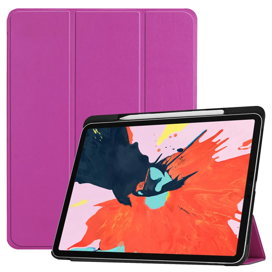 Фиолетовый Чехол для iPad Pro 12,"() Smart Cover Pencil Holder Funda для нового iPad Pro 12,9 дюйма ультратонкая подставка Shell+ пленка+ ручка - Цвет: Фиолетовый