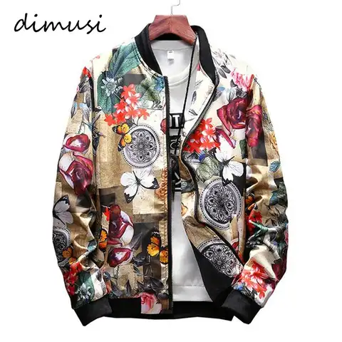 Куртка DIMUSI мужская с воротником-стойкой, модный анорак в стиле хип-хоп, приталенный Бомбер с цветочным принтом, одежда 5XL, весна-осень