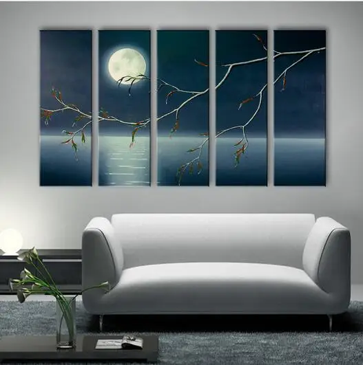 Картина Маслом Вода Луна Украшение Живопись 5 Home Decor На Холсте Современные Стены