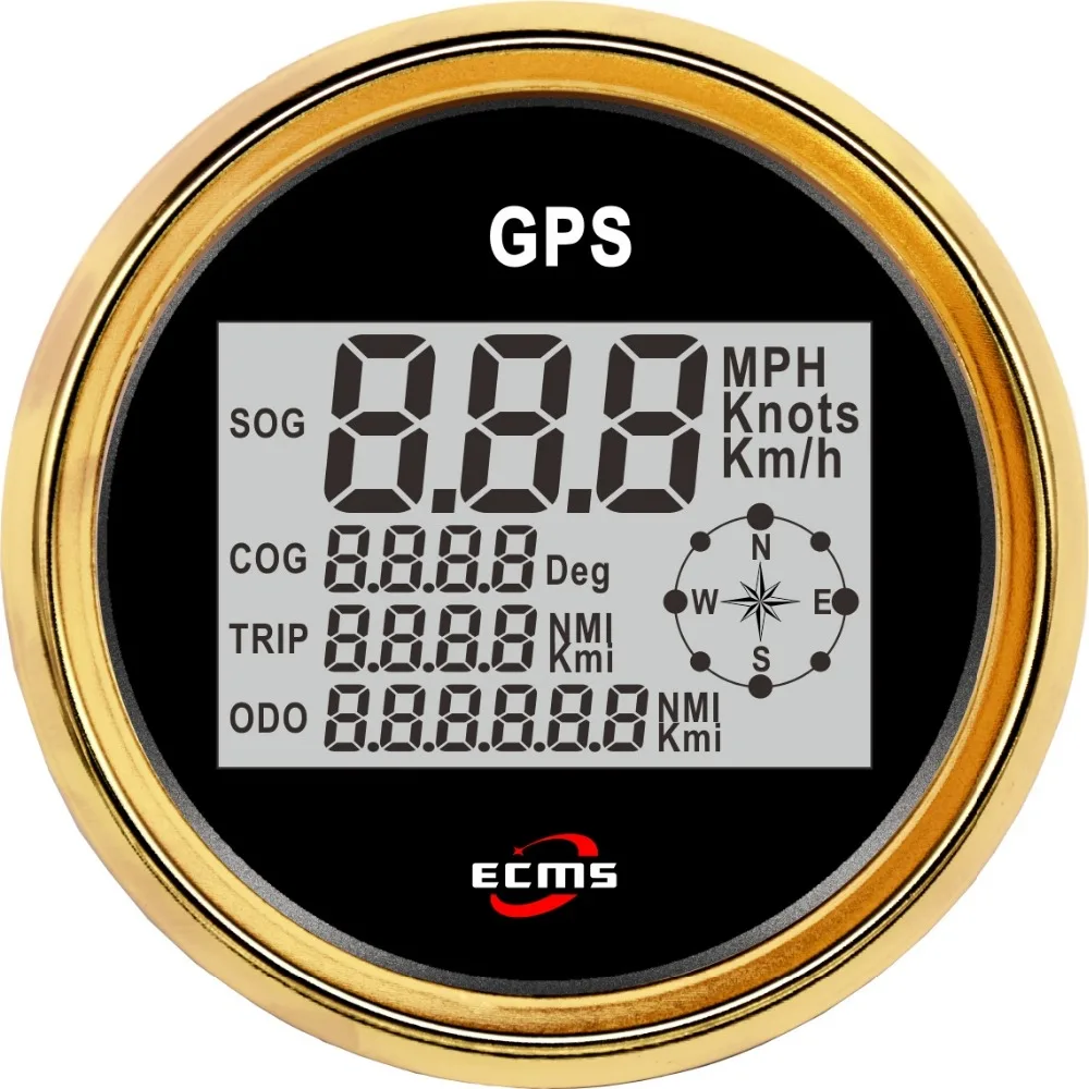 Морской лодка автомобиль грузовик GPS Спидометр 9-32V 0-999 85 мм 316L золотой ободок