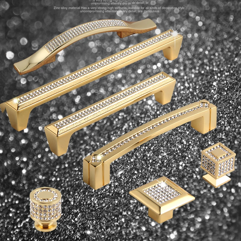

Super Luxury 24K Real Gold Czech Crystal Drawer Cabinet Knobs and Handles Door Handle Furniture Knobs Pull Handles ,Not Fade