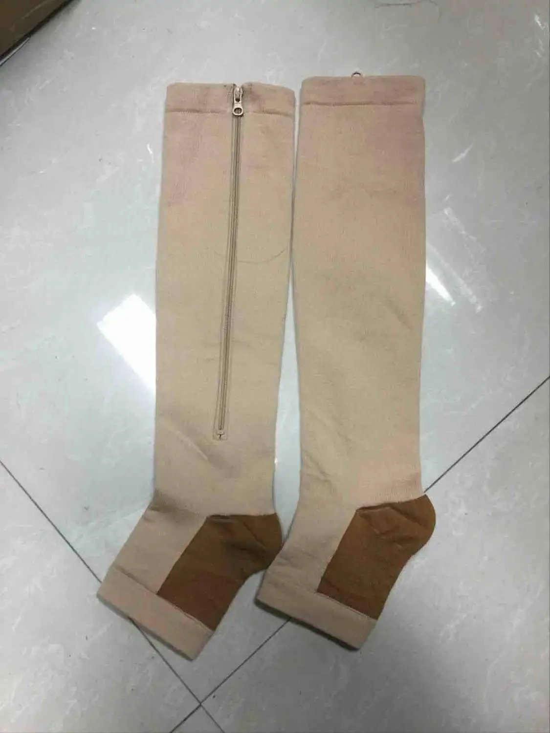 pin beige BACHASH/2 пары, женские облегающие чулки Спящей Красавицы, компрессионные чулки на молнии для поддержки ног, чулки до колена, бежевые, черные, S-L - Цвет: pin beige