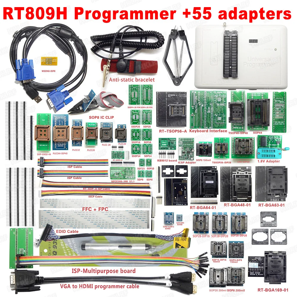 Универсальный RT809H памяти на носителе EMMC-программирование NAND Flash+ 55 адаптеры с BGA169 BGA48 BGA63 BGA64 адаптеры для сим-карт