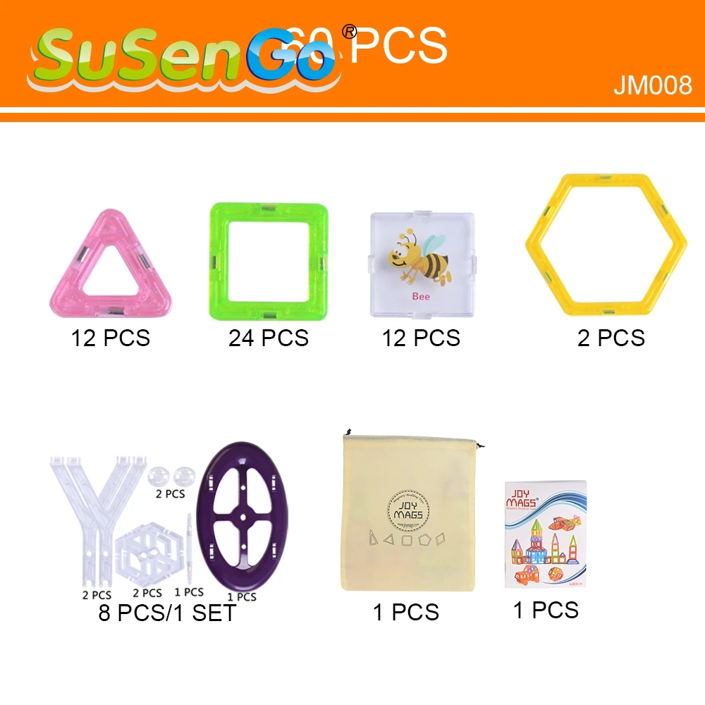 60pcs SuSenGo 60/80/100/130 шт. Мини Магнитный блок дизайнерская модель 3D кирпичное здание игрушки "сделай сам", Конструкторы для детей подарок для детей - Цвет: 60pcs