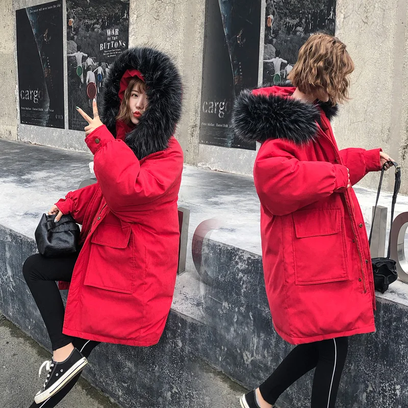 Женская длинная куртка-пуховик Maomaokong Harajuku Длинная зимняя куртка большого
