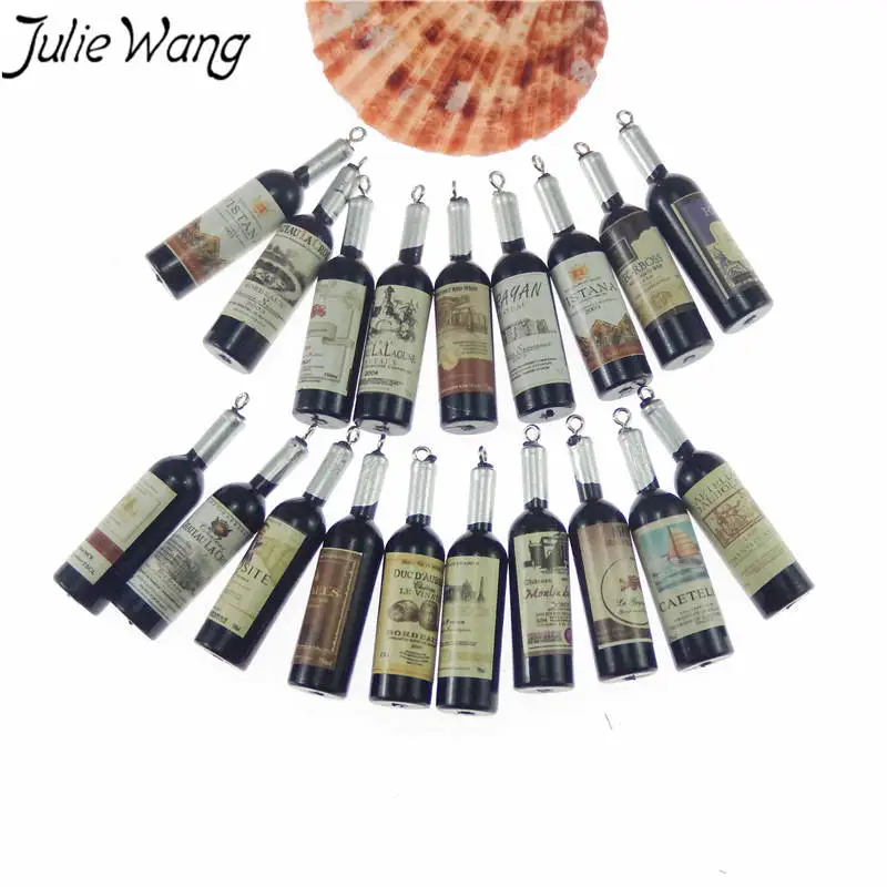 Julie Wang, 10 шт., Черная смола, бутылки вина, креативные подвески, подвеска на ожерелье, ювелирные изделия, серьги, аксессуары