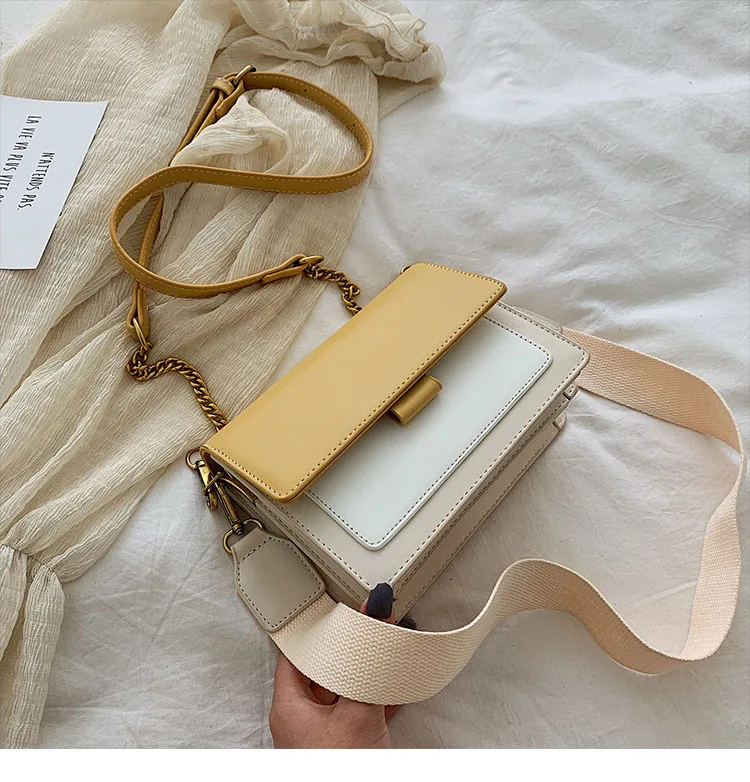 Women's High Quality Leather Messenger Bag Metal Chain Small Square Bag Travel Convenient Handbag Messenger Bag Shoulder Bag