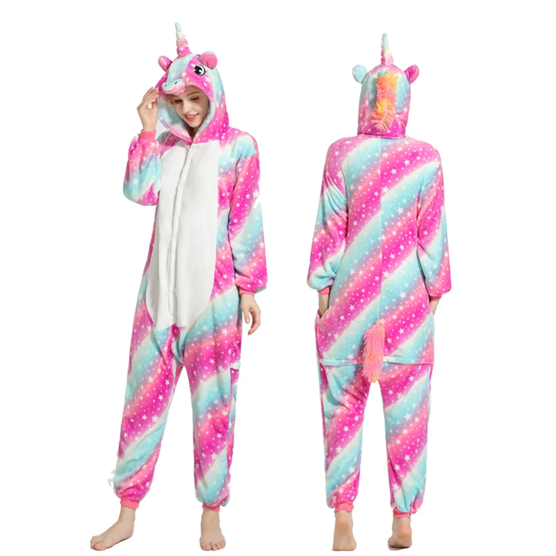 Kigurumi Adult Pajamas Unicorn Winter Women Pajamas Set Animal Panda Stitch Onesie Pyjama Unisex Flannel Sleepwear Jumpsuit