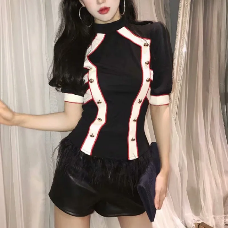 2019 весна лето женская трикотажная рубашка женские пуговицы короткий рукав