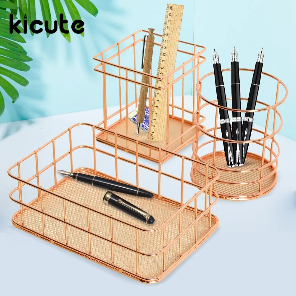 Kicute, 1 шт., розовая золотая металлическая ручка, держатель, чехол, органайзер для домашнего стола, канцелярские принадлежности, декор для офиса, школы, аксессуары для стола, принадлежности