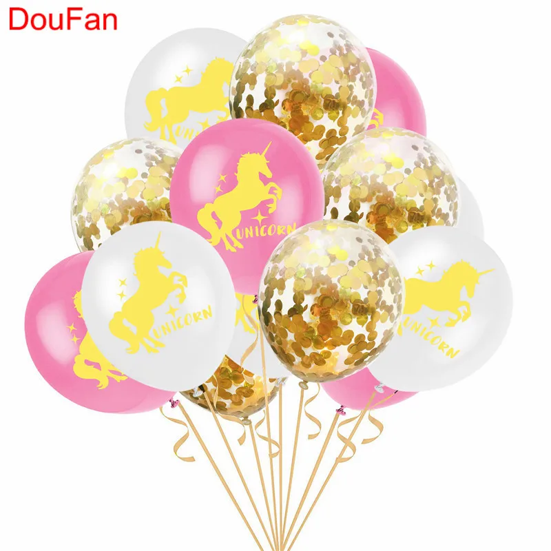 DouFan 15 шт. 12 дюймов Единорог Русалка с золотым розовым конфетти внутри латексный