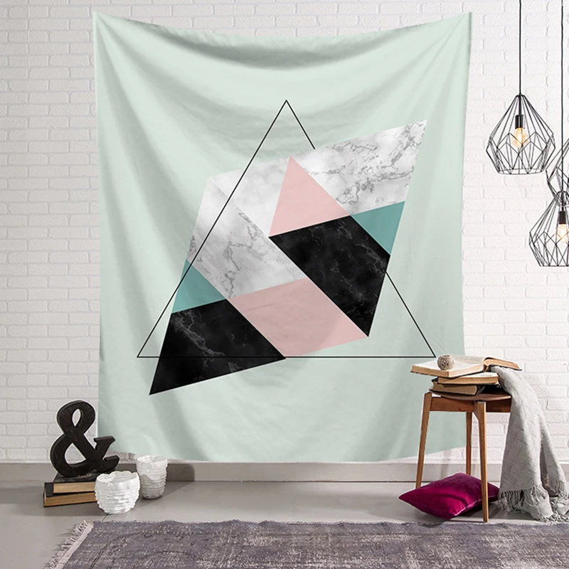 Скандинавский гобелен с геометрическим рисунком розовое золото домашний декор