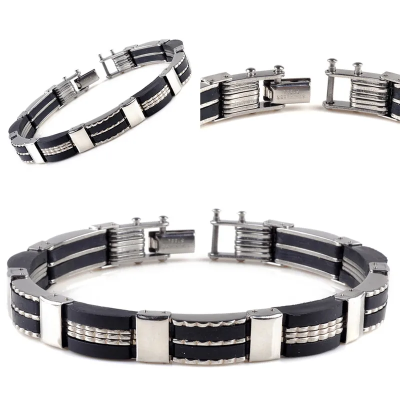Модный мужской браслет высокого качества из нержавеющей стали и черного
