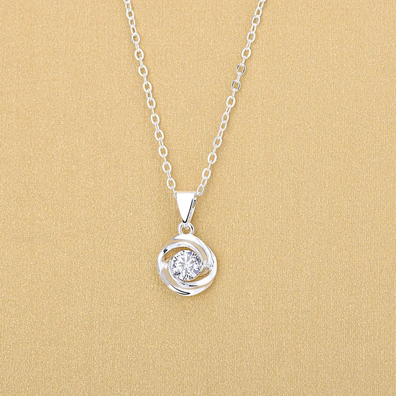 

Geometric Fashion Silver Color Round Zircon Pendant Necklaces For Women Collar Jewelry