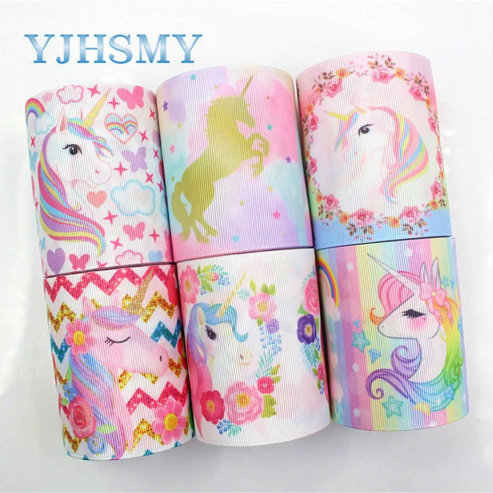 

YJHSMY G-18829-1028,10 yards,75 mm Cartoon horse Printed grosgrain ribbons,DIY handmade Hair accessories gift wrap Material