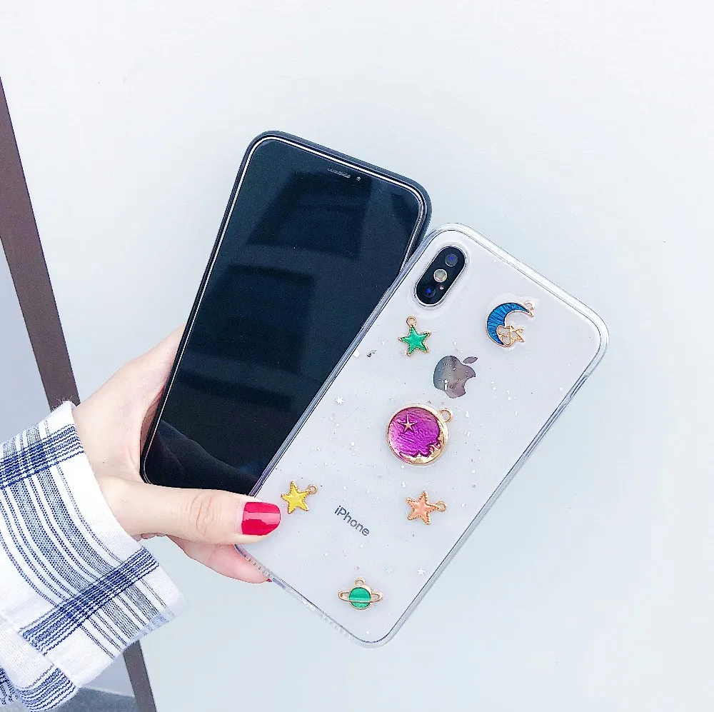 Роскошный блестящий чехол для телефона на iphone XS XR Max Bling Moon Planet силиконовый мягкий