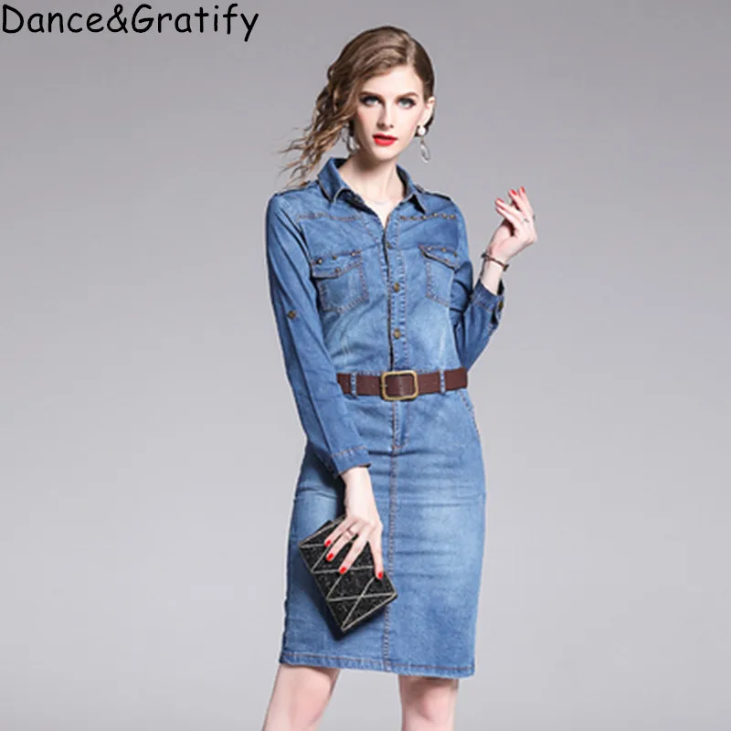 Осенняя женская обувь с длинным рукавом офисные платья 2019 Новый отложной