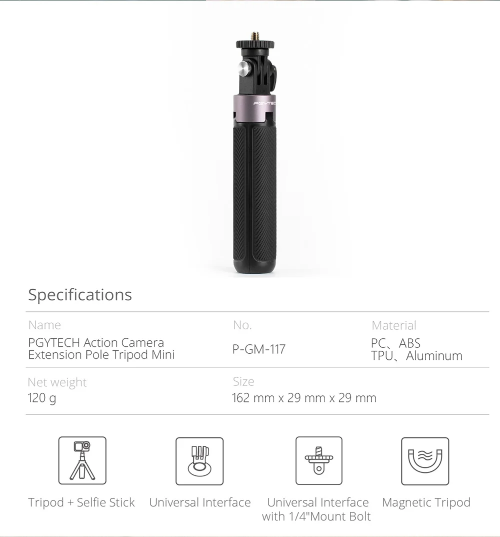 PGYTECH OSMO экшн-удлинитель мини-штатив селфи палка с 1/4 креплением для GoPro SJCAM Insta360 One x Экшн-камера