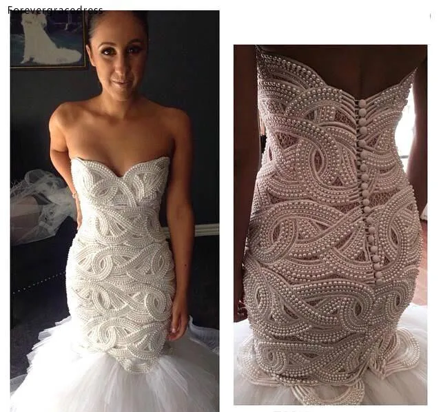 Luxury Mermaid Wedding Dresses 2019 South African Black Girls Beads Pearls Country Garden Formal Bride Bridal Gowns Plus Size | Свадьбы и