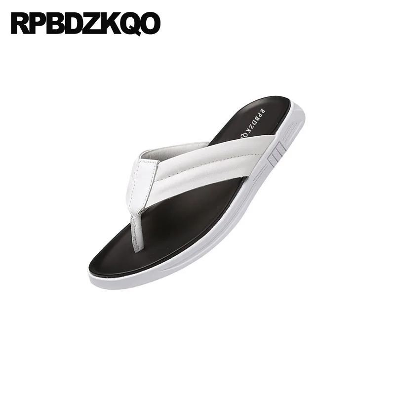 

water slides luxury waterproof black designer shoes men high quality open toe leather summer slippers flip flop beach white