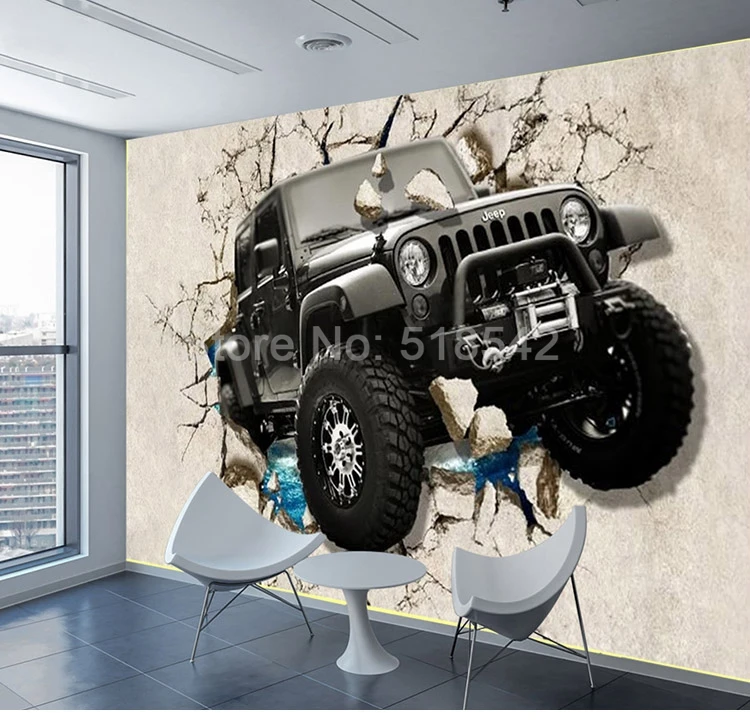 Пользовательских фото настенные Бумага 3D стереоскопического Jeep автомобиль разбитое настенная Гостиная для мальчиков Спальня декоративные настенные Бумага росписи