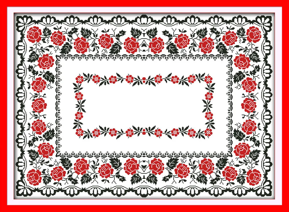 Скатерть с розами и цветами Набор для вышивки крестиком штампованная ткань 18