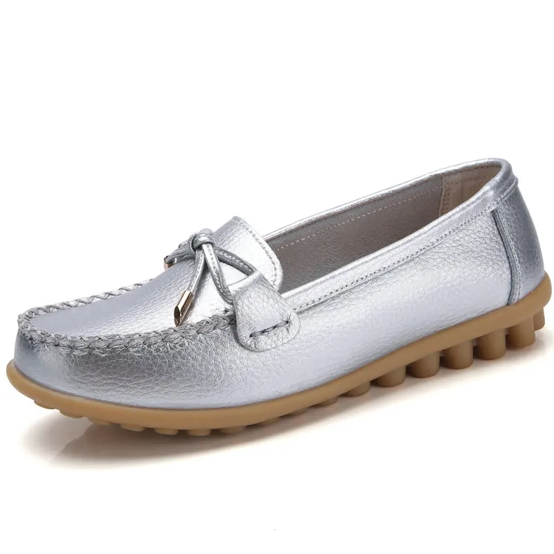 Silver OZERSK/туфли из натуральной кожи на плоской подошве; повседневные Лоферы без застежки; женская обувь; удобная обувь на мягкой плоской подошве; Женская обувь в винтажном стиле - Цвет: Silver