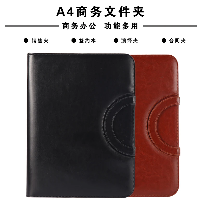 MIRUI Genuine Leather multi-function portable Office zipper bag folders business sales Manager folder Briefcase with calculator |