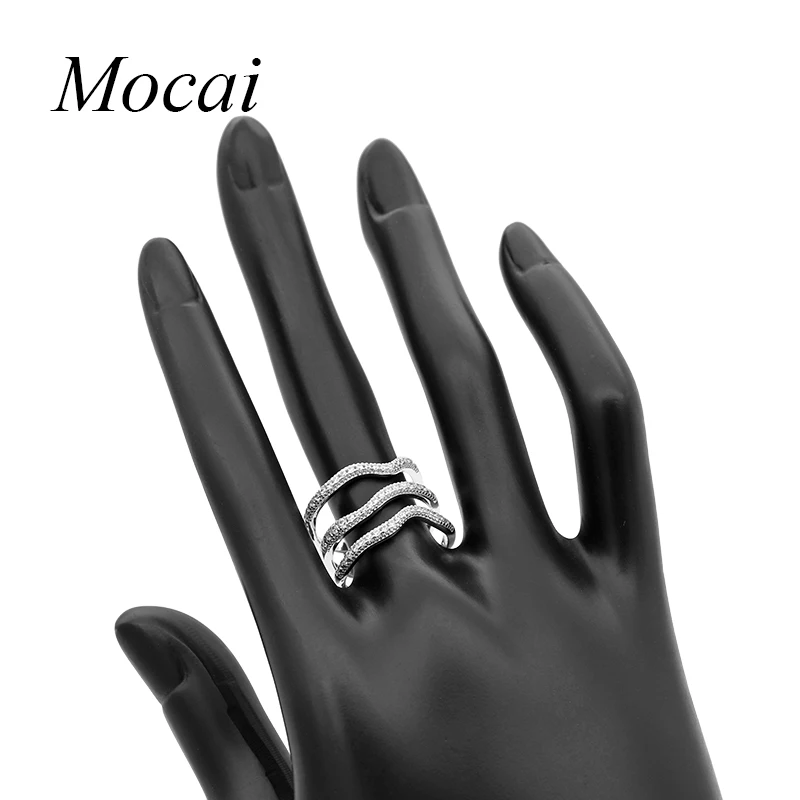 Женские широкие кольца в форме волны Mocai серебристые Многослойные с
