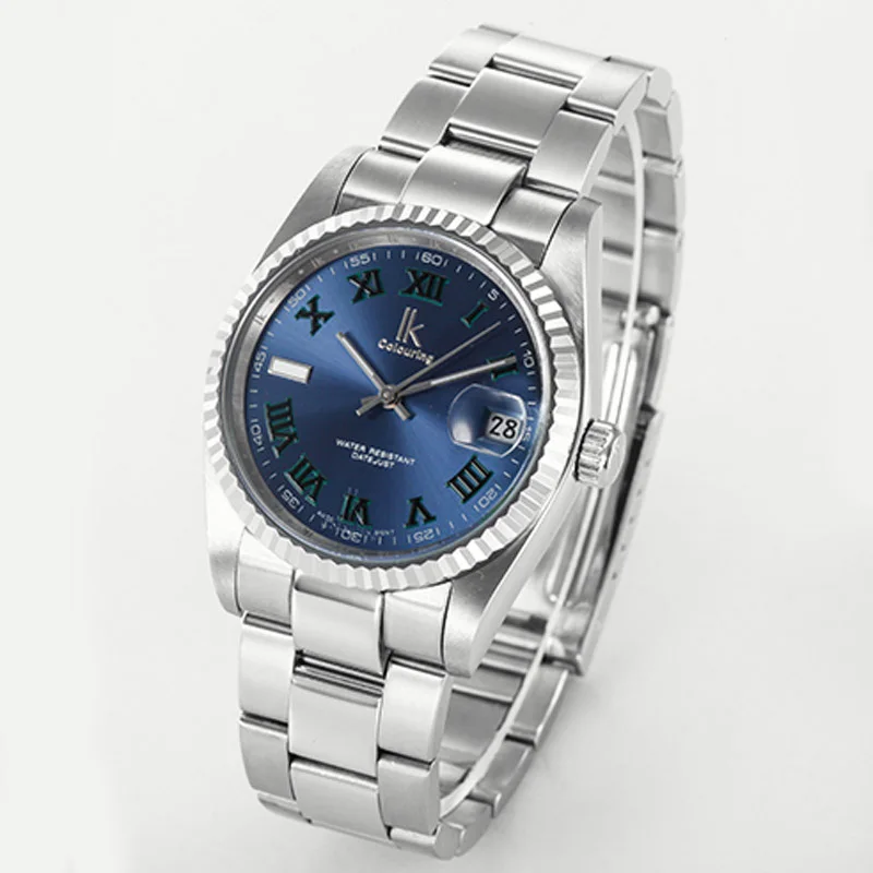 blue silver Топ люксовый бренд ИК окраска механические часы автоматические для мужчин Авто Дата часы человек Полный нержавеющая сталь платье наручные часы Relogios - Цвет: blue silver