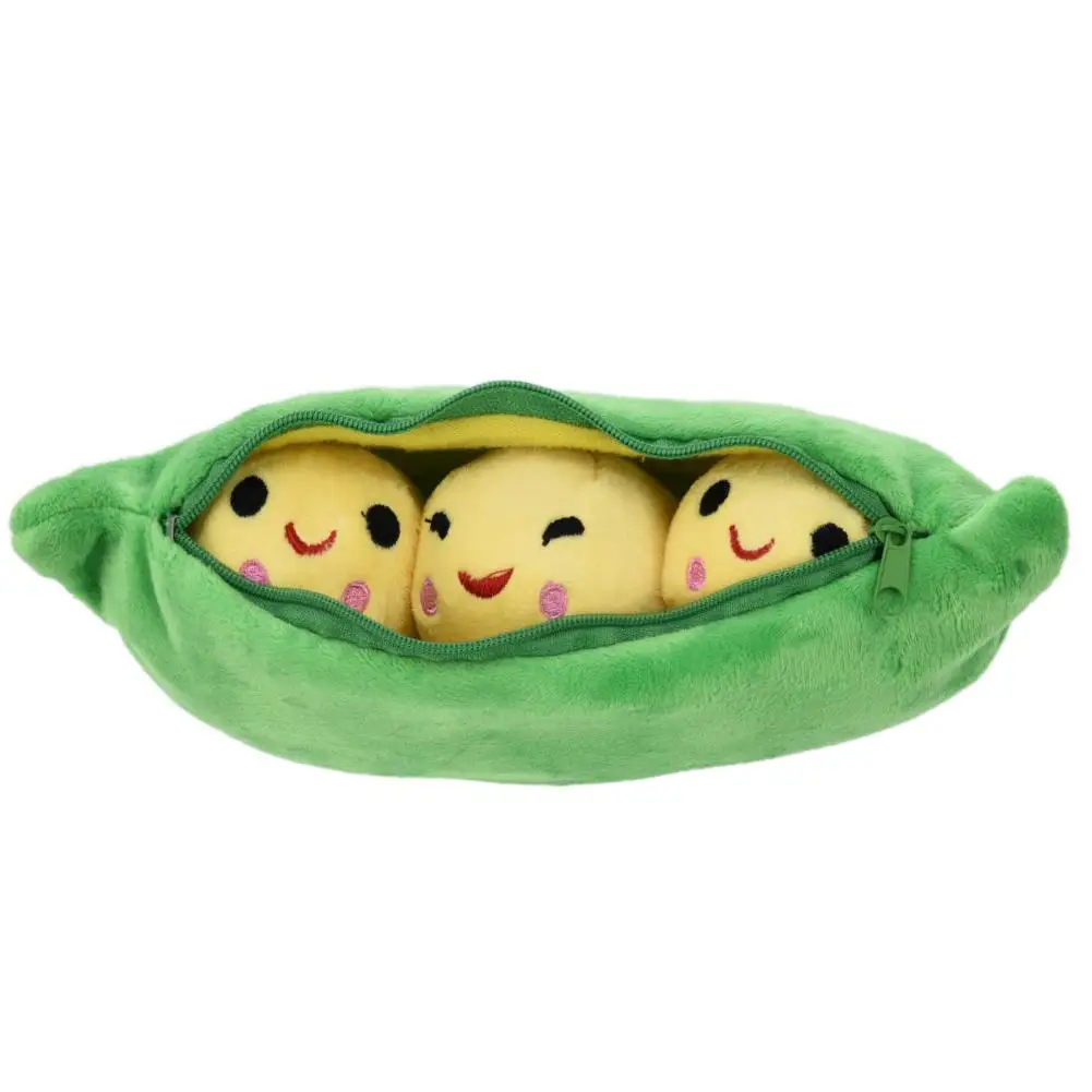 25 CM Cute Pods Pea Shape Stuffed Plant Doll 3 Beans with Cloth Case Creative Plush Toy 2 Colors