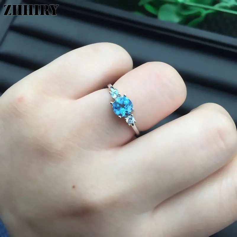 Женское кольцо с натуральным голубым топазом ZHHIRY из стерлингового серебра 925