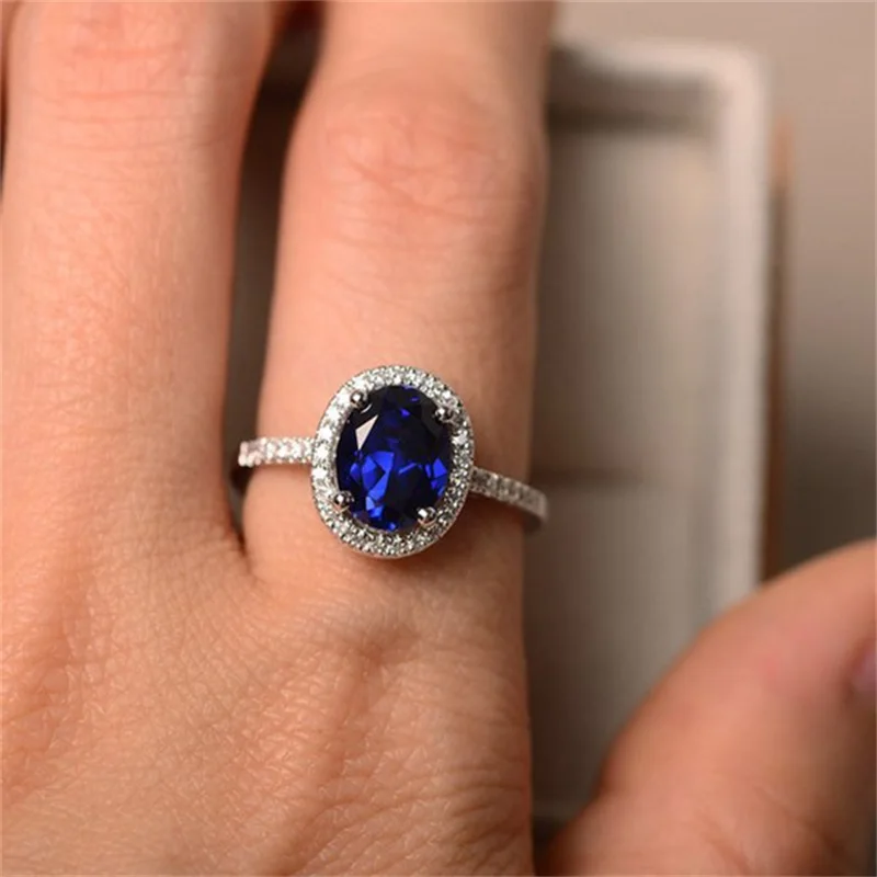 Blue YANHUI женское кольцо из кристаллов с цирконием,, 925, серебряное кольцо, ювелирное обручальное кольцо, обещание на помолвку, кольца для женщин LR0467 - Цвет основного камня: Blue