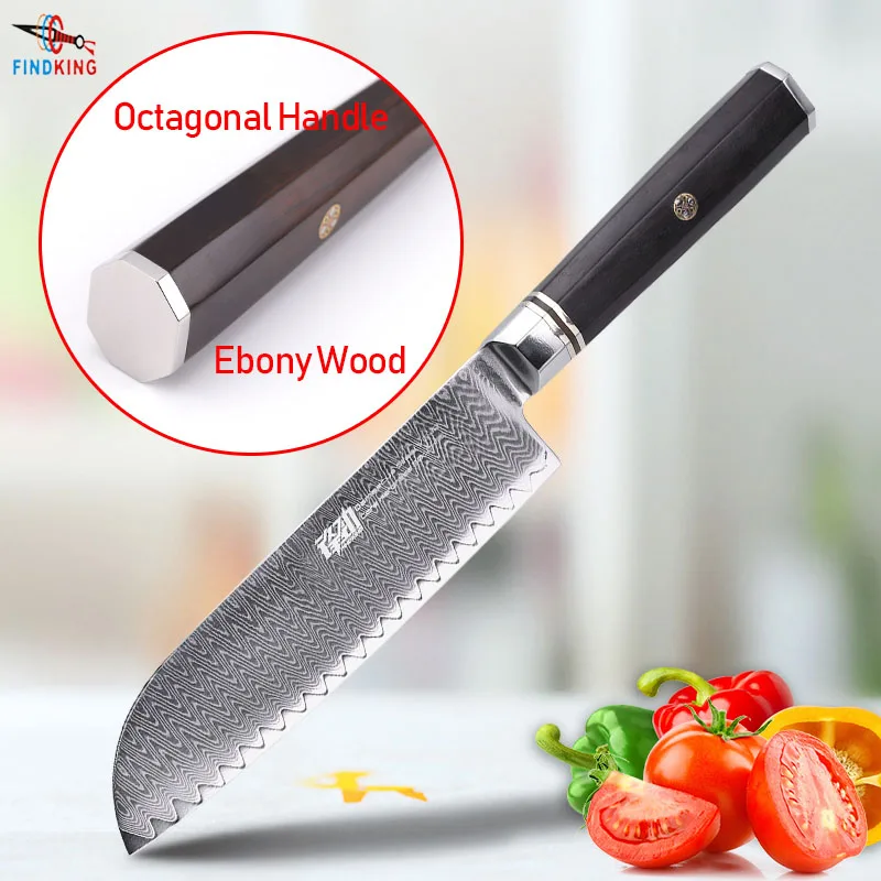 FINDKING Professional 7 дюймов нож Santoku эбенового дерева восьмиугольная ручка лестница узор