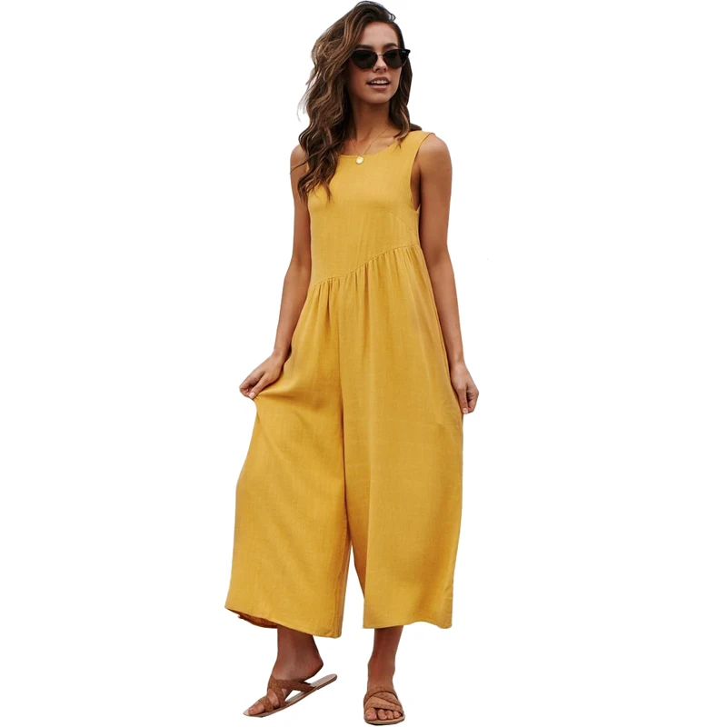Wide Leg Long Pants Solid Jumpsuits Women 2019 New Summer Backless Loose Jumpsuit Casual Rompers Monos Largos Mujer | Женская одежда
