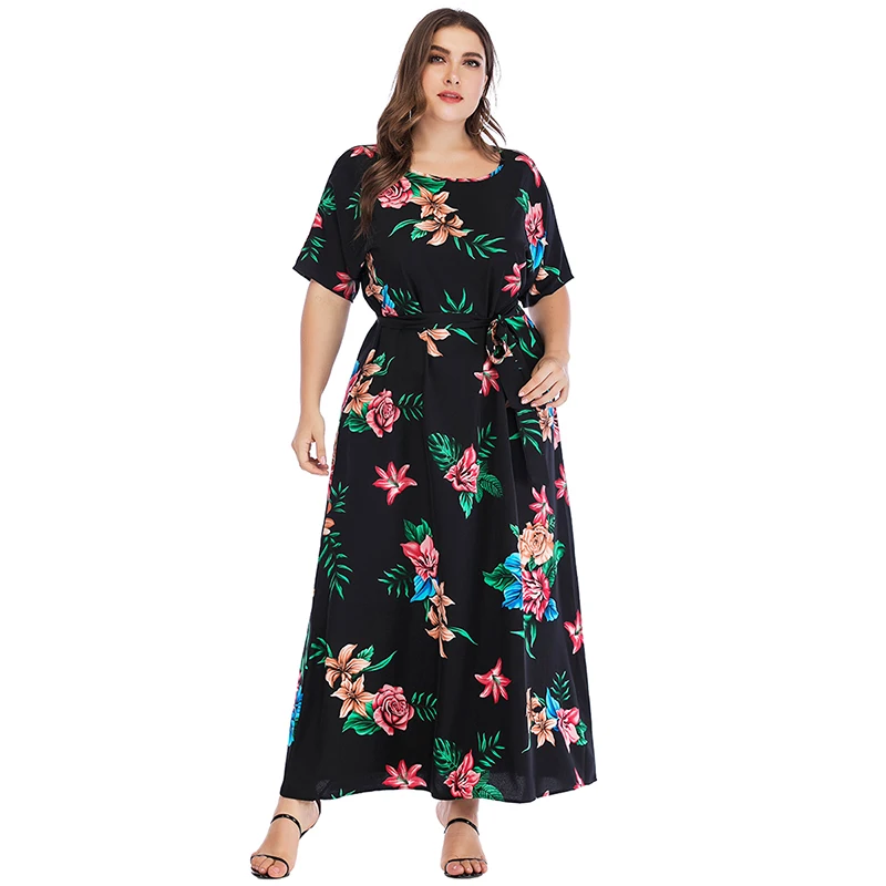 WHZHM летние плюс 3XL 4XL 5XL 6XL Макси платье с цветочным принтом для женщин коротким