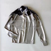 new mens latex shirt rubber tops males in metallic silver