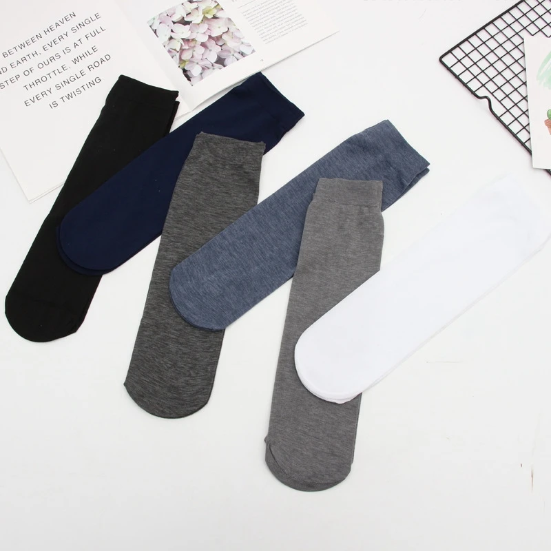 

Mens Summer Socks Thin Silk High Elastic Nylon Breathable Bamboo Short Crew Business Socks Male Cool Socks High Quality
