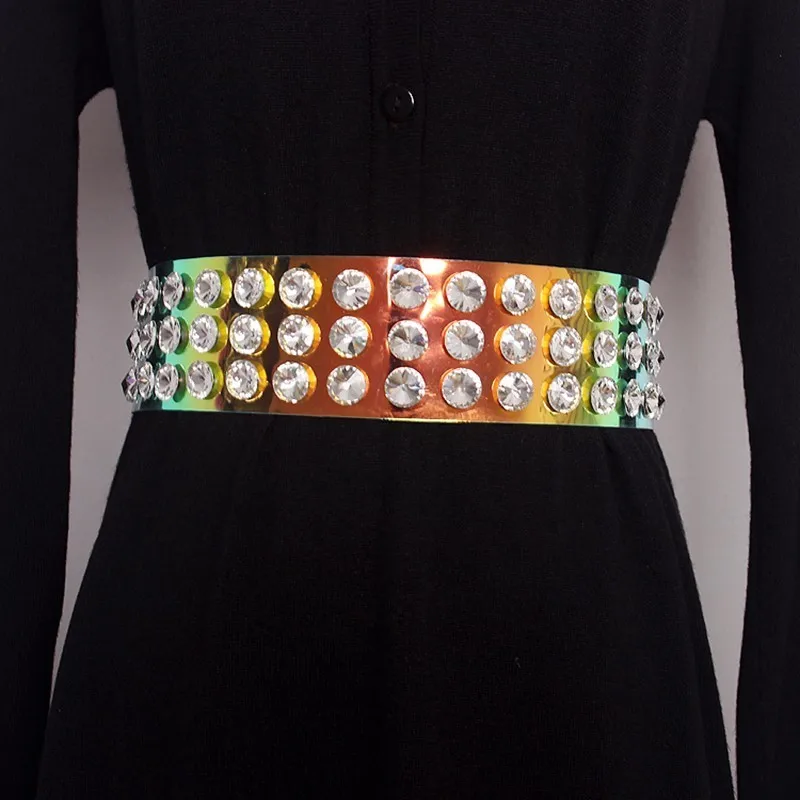 Diamonds2 Belt TWOTWINSTYLE ПВХ ремень женский жемчуг бриллианты лоскутное прозрачные широкие пояса Летняя мода Harajuku аксессуары - Цвет: Diamonds2 Belt
