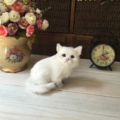 

artificial white cat model polyethylene&furs squatting sounds miaow cat 15x8x13cm handicraft home decoration gift a2092